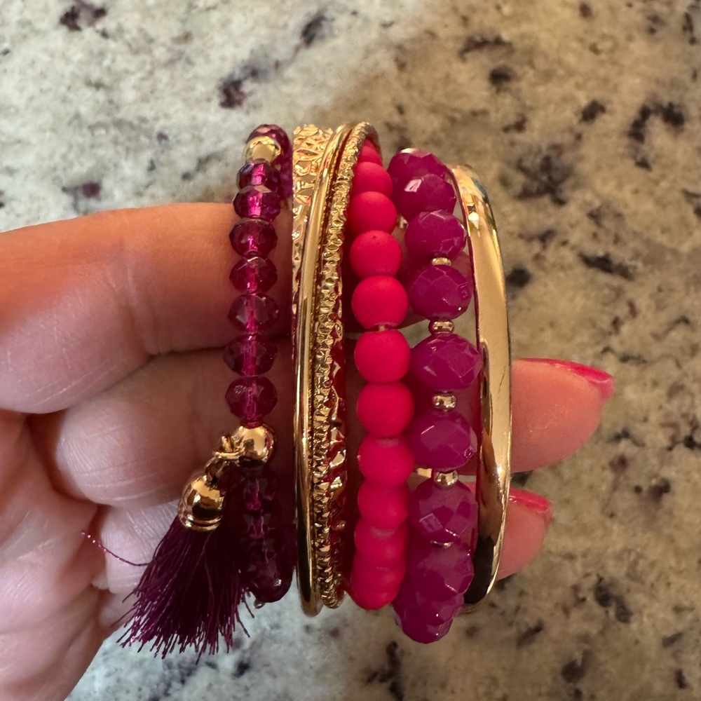 Lilly Pulitzer pink and gold tassel bracelet